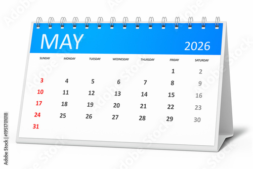 table calendar 2026 may isolated on transparent background