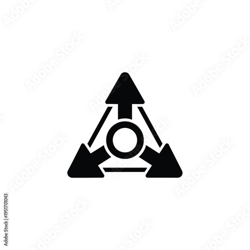 Black triangle with arrows pointing upward and circle in center