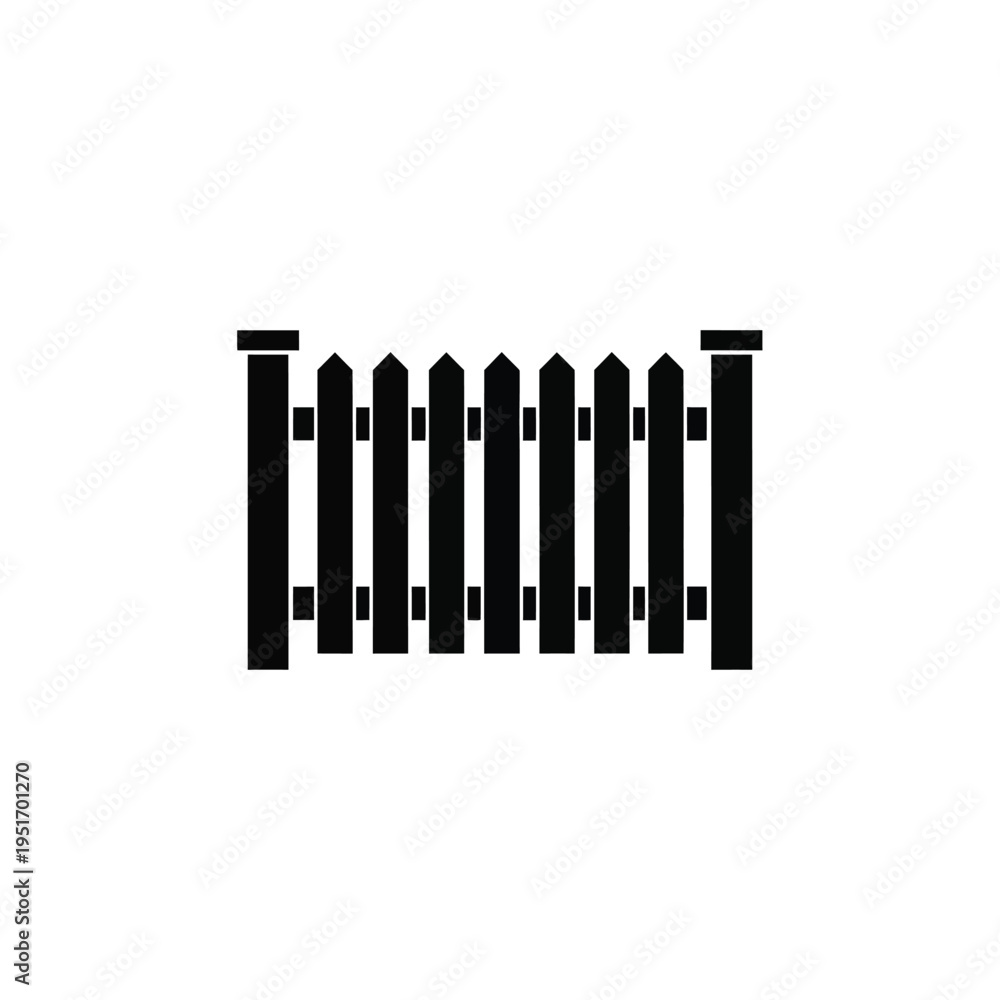 Obraz premium Black silhouette of wooden picket fence with pointed tops