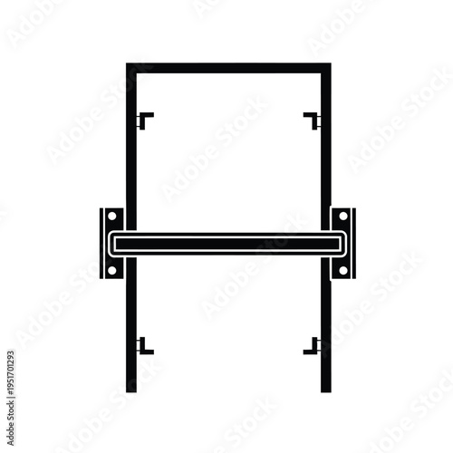 Black and white diagram of a simple rectangular frame with hinges
