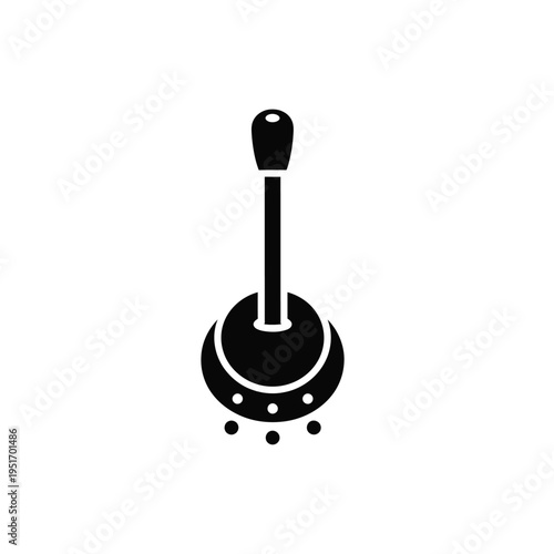 Black and white silhouette of a manual gear shift against a plain background