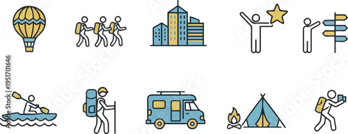 Travel and outdoor activities icons set