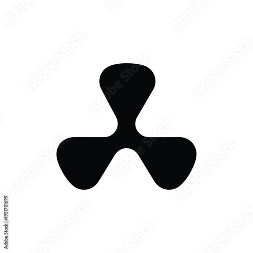 Black three lobed abstract shape on white background