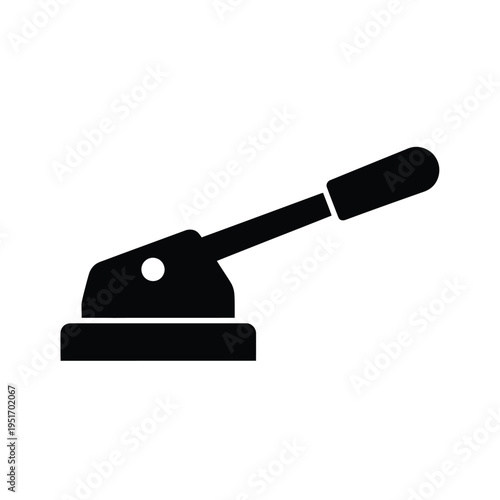 Black and white of a manual hand stamp with a lever