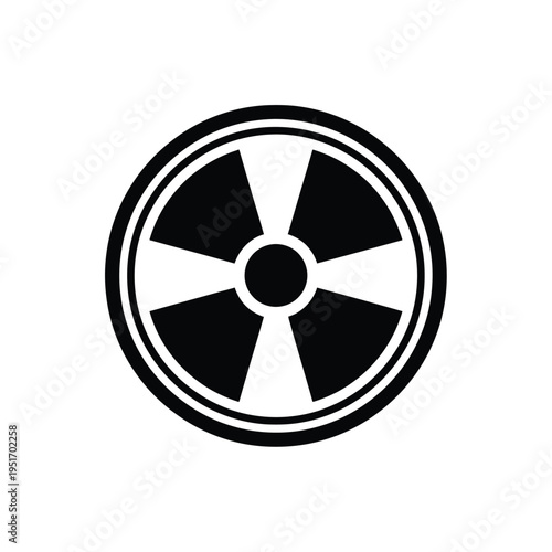Black and white radiation warning symbol in a circular frame