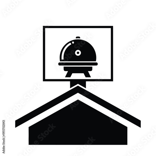 Black and white of a house with a bell on a television screen