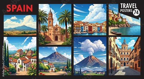 Vibrant collage of spanish landmarks and scenery