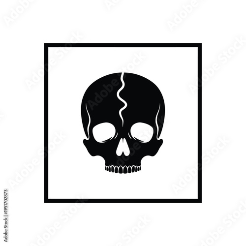 Black and white skull symbol in square frame