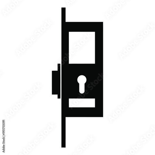 Black and white of a door with keyhole and latch