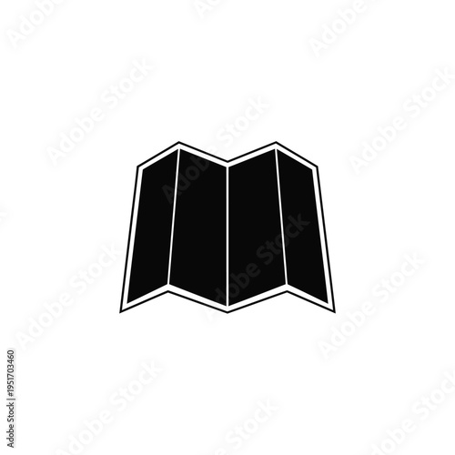 Black and white folded map isolated on white background