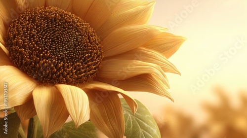 Golden florets and intricate seed head dominate a warm, softly lit field scene