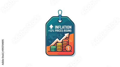 Flat design tag illustration for rising inflation and prices