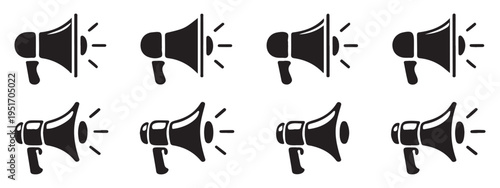 Marketing and promotion megaphone icon set in flat style. vector illustration eps 10