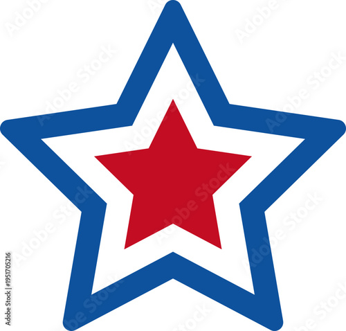 American patriotic star vector illustration for Fourth of July celebration design.
USA Independence Day star icon in red white and blue vector illustration.
Transparent background. SVG.