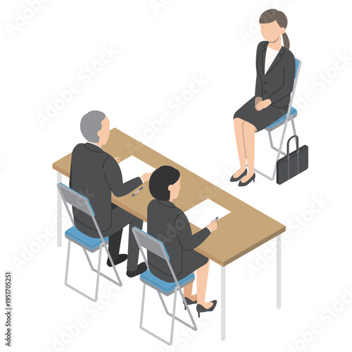 面接を受ける女性・アイソメトリック