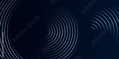 Blue abstract background with glowing circles. Swirl circular lines pattern. Geometric spiral. Twirl element. Modern graphic design. Futuristic technology concept.