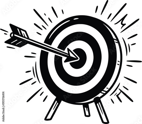 Hand drawn target with arrow hitting bullseye