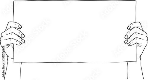 Hand drawn sketch of hands holding a blank sign board