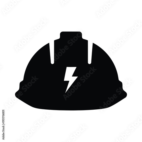 Electric Safety Helmet Icon with Lightning Bolt – Construction Hard Hat Silhouette for Electrical Hazard Warning