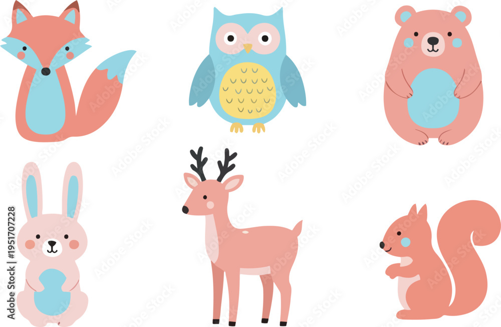 Obraz premium Cute cartoon forest animals set