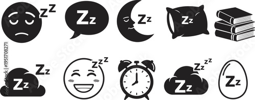 Sleep and study icons with zzz symbols