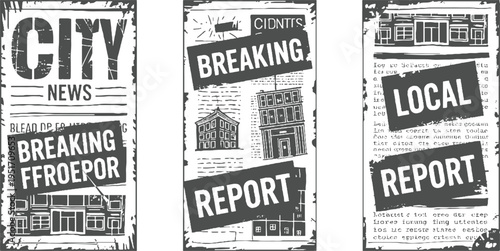 Newspaper clippings with city news breaking local report and building