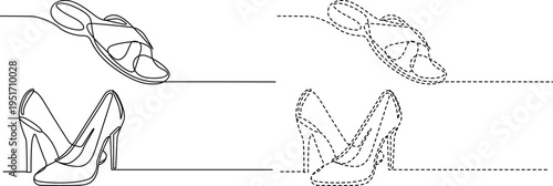 Comparative illustration of flat sandals and high-heeled shoes with their side profiles Vector
