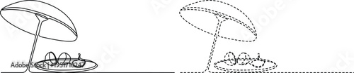 Illustrations of a modern umbrella and its dashed outline transformation Vector