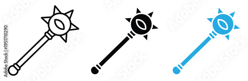 Medieval Mace Weapon Icon Vector Set for Fantasy Game Design Historical Battle and Armor Symbol