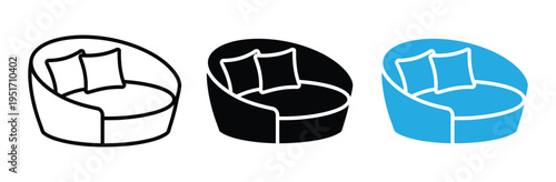 Modern Round Outdoor Daybed icon with Canopy and Soft Cushions for Patio and Garden Relaxation
