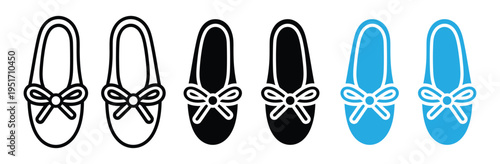 Women Ballet Flat Shoe Icon Vector Set with Ribbon Bow for Fashion Footwear and Apparel Design