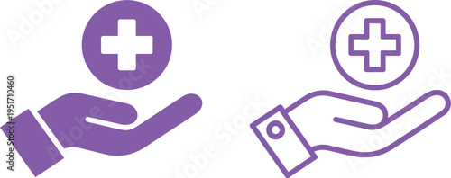 Healthcare Support Icon Vector, hands holding heart and medical cross, first aid and hospital services, healthcare applications, health campaigns, clean design