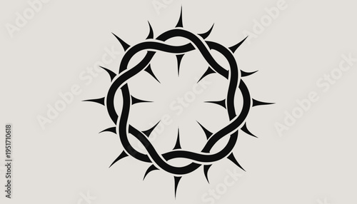Minimalist Crown of Thorns Line Art Vector Icon on Beige Background for Good Friday Lent and Passion of Christ