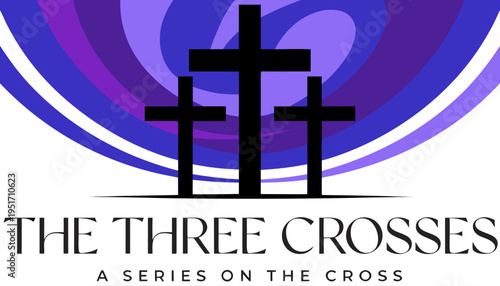 Minimalist Three Crosses Silhouette Vector on Deep Indigo Gradient Background for Good Friday and Easter
