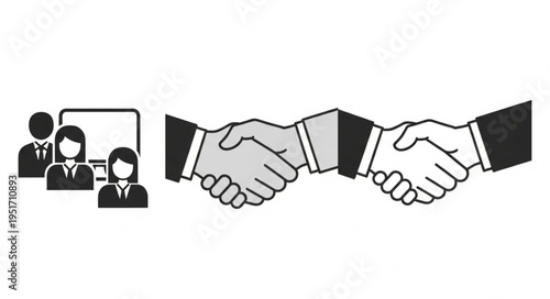 Business partners shaking hands after successful meeting collaboration.