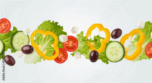 Border of fresh colorful vegetables arranged in line healthy eating pattern vector illustration