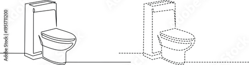 Illustration of a toilet with its cistern and a top-down perspective view Vector