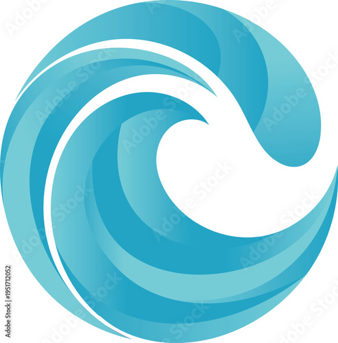 Abstract swirling blue wave logo for sea and ocean design, vector illustration