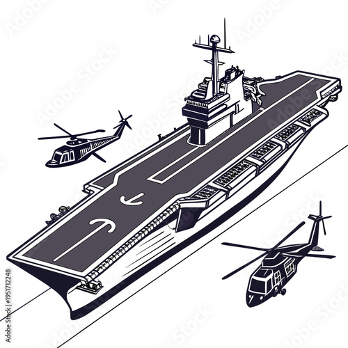 Aircraft Carrier with Helicopters naval ship military vessel
