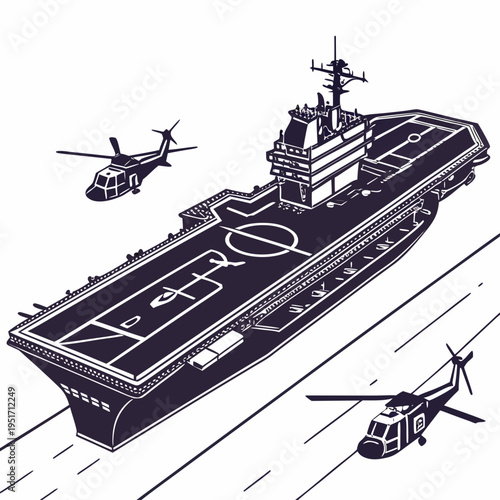 Dark Aircraft Carrier with Helicopters naval ship military vessel