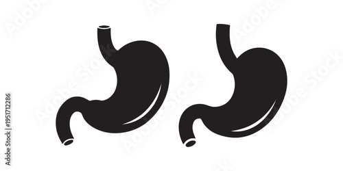 Black silhouette stomach icons with reflux acid burn pain protection and time symbols for digestive health vector set