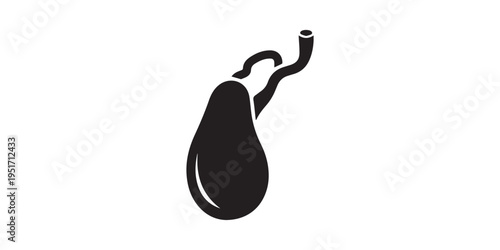 Black silhouette of gallbladder isolated on white background, graphic illustration. concept of digestive organ, human anatomy, medical icon, health, design element