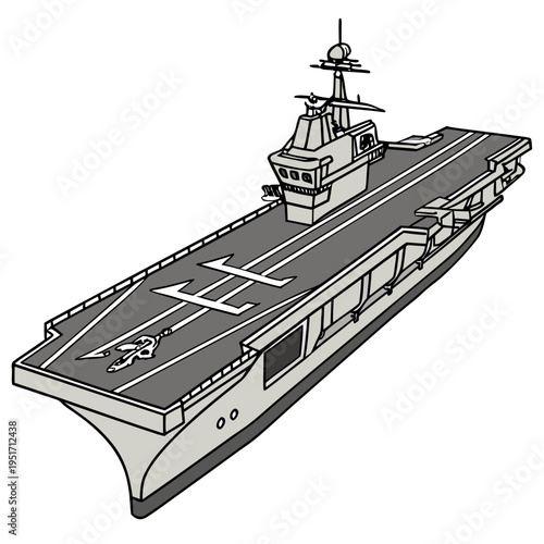 Aircraft carrier with flight deck and island ship military