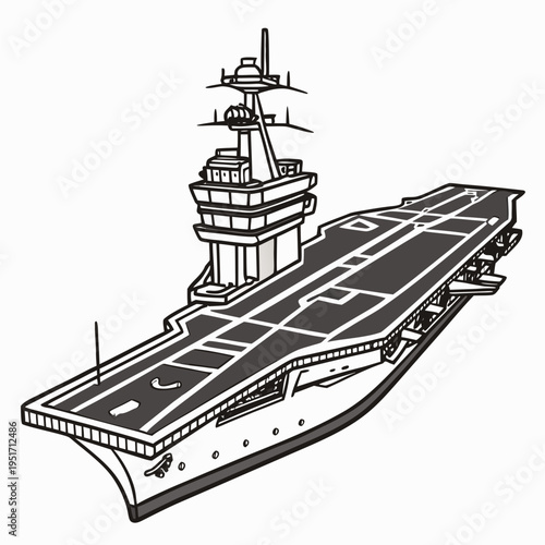 Aircraft carrier with a fighter jet on deck naval vessel