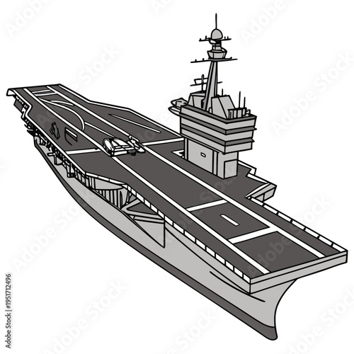 Gray aircraft carrier with a fighter jet naval vessel