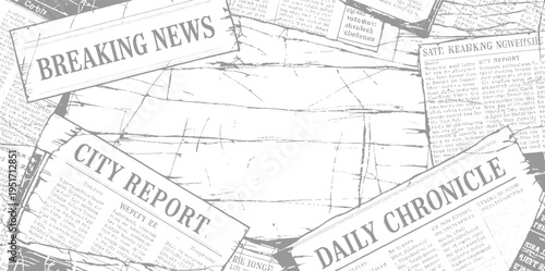 Overlapping vintage newspapers with headlines breaking news city report and daily chronicle