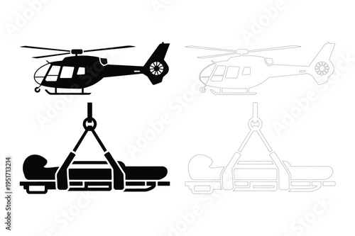 Helicopter rescue stretcher vector illustration
