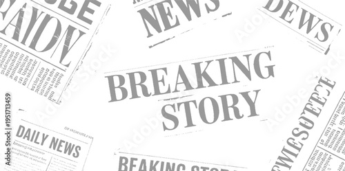 Grey Breaking News Headline and Daily News Newspaper Text Overlay on White Background story