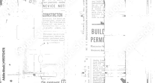 Faded newspaper clippings with construction and building permit text