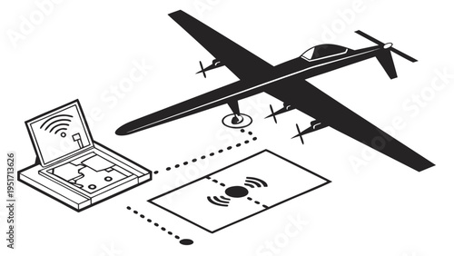 Military drone controlled remotely with a controller and map interface illustrating modern warfare technology